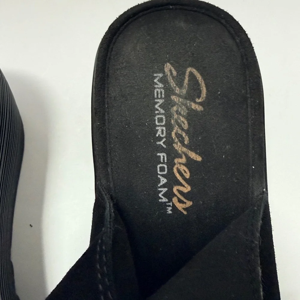 Skechers Parallel LaceUp Wedge Suede Sandals Women 8.5 Black Grunge Comfort Goth